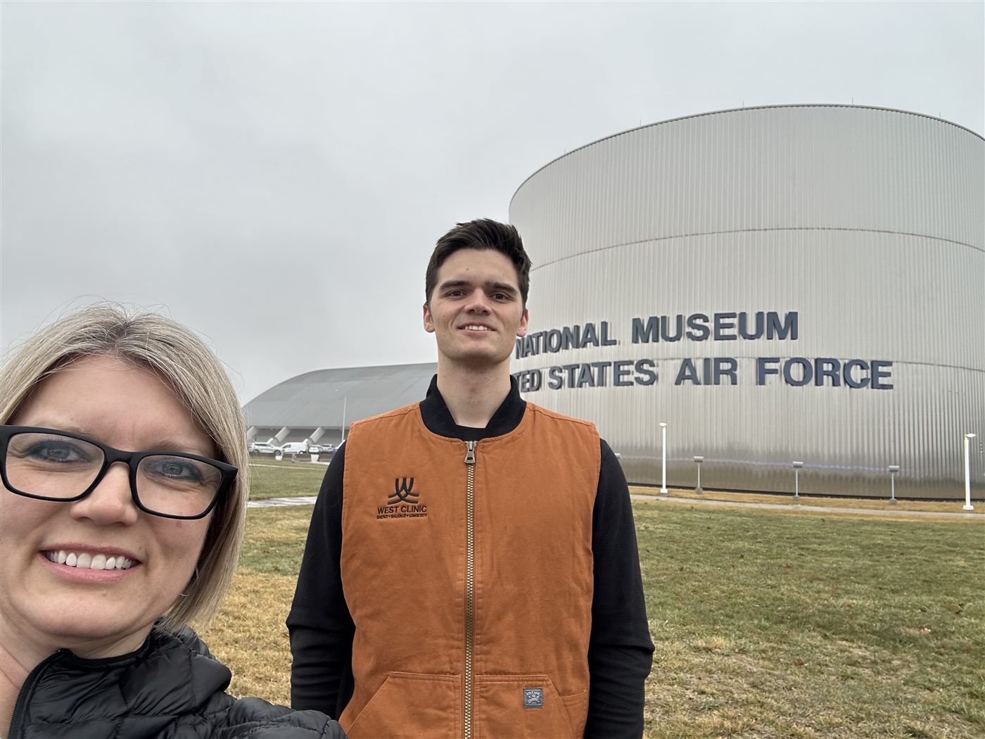 Caden and his mom outside the National Museum of the US Air Force